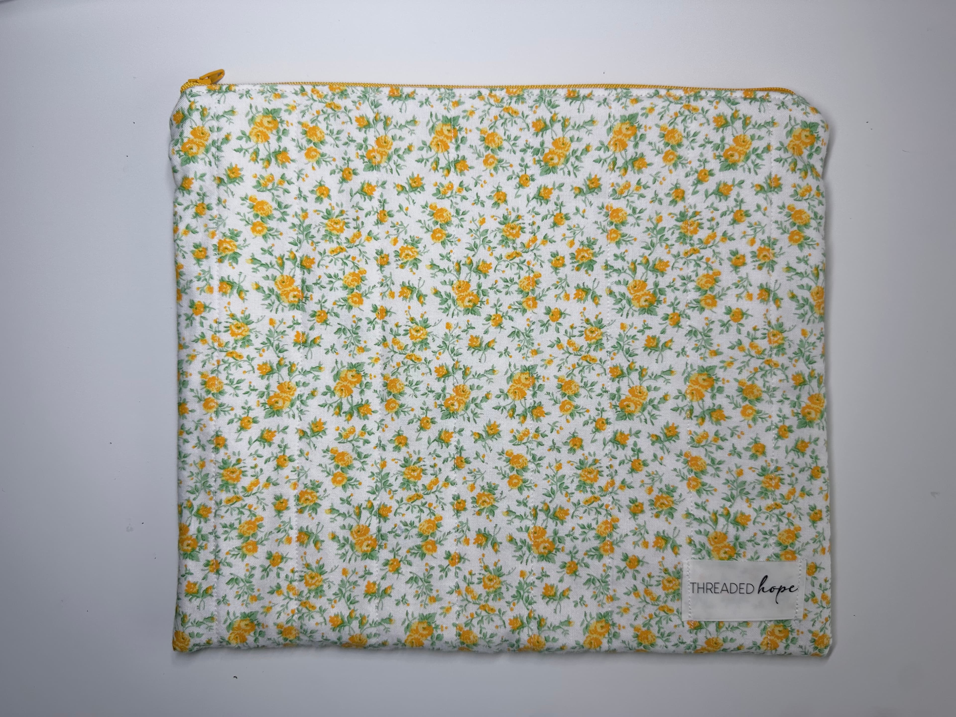 Yellow Floral Quilted Zipper Pouch