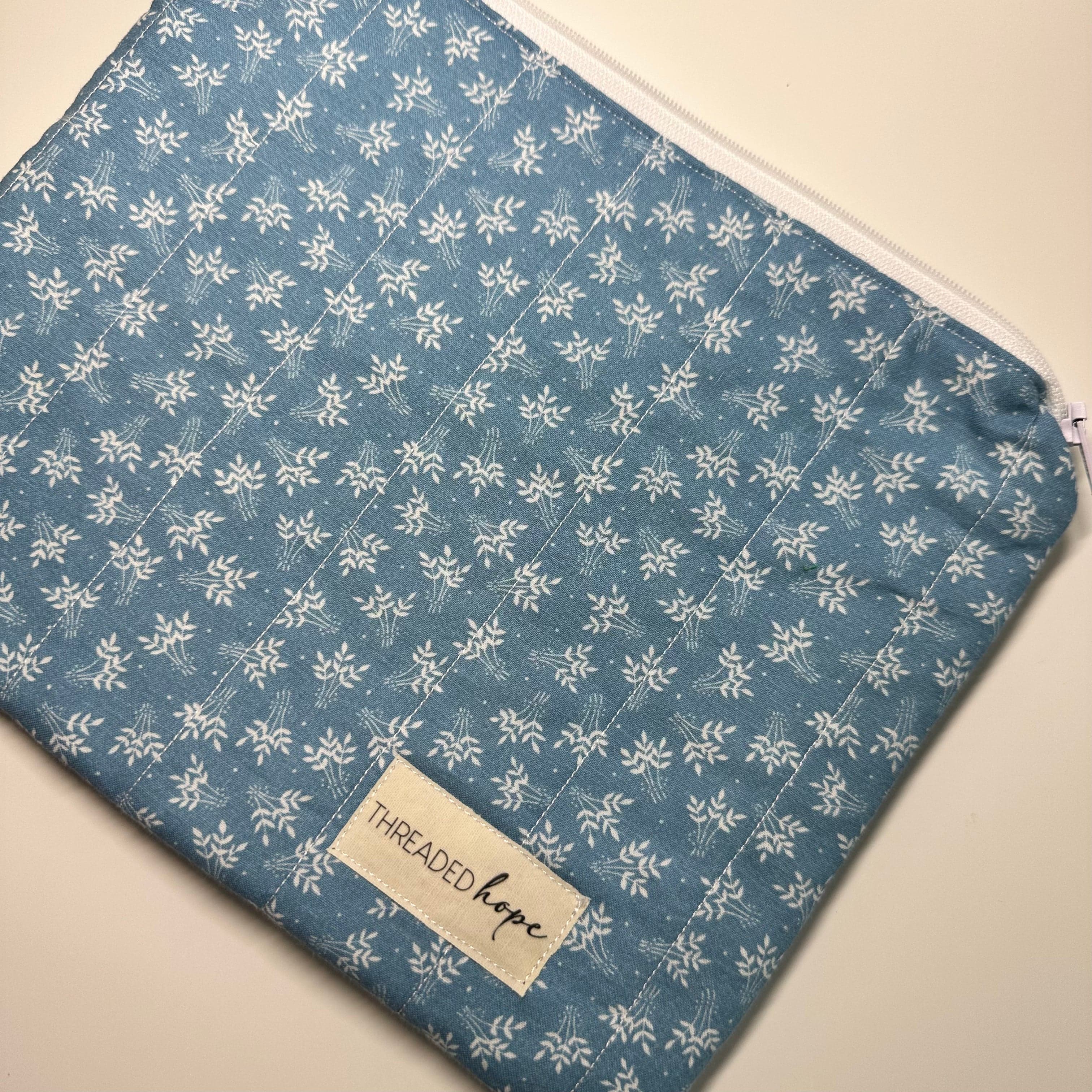 Blue Floral Handmade Zipper Pouch-9.25”x7.5”