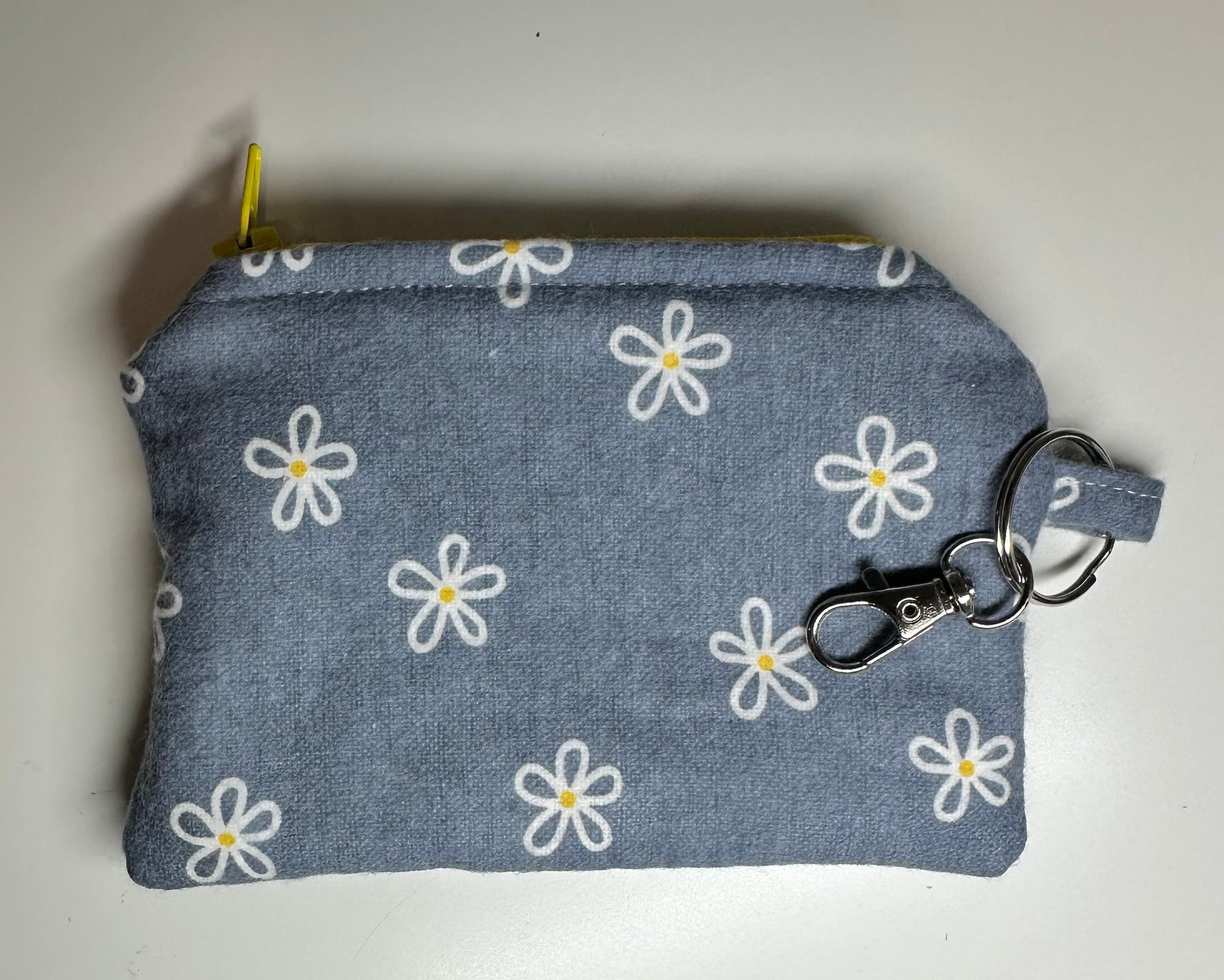 Blue/White Floral Zipper Wallet Keychain