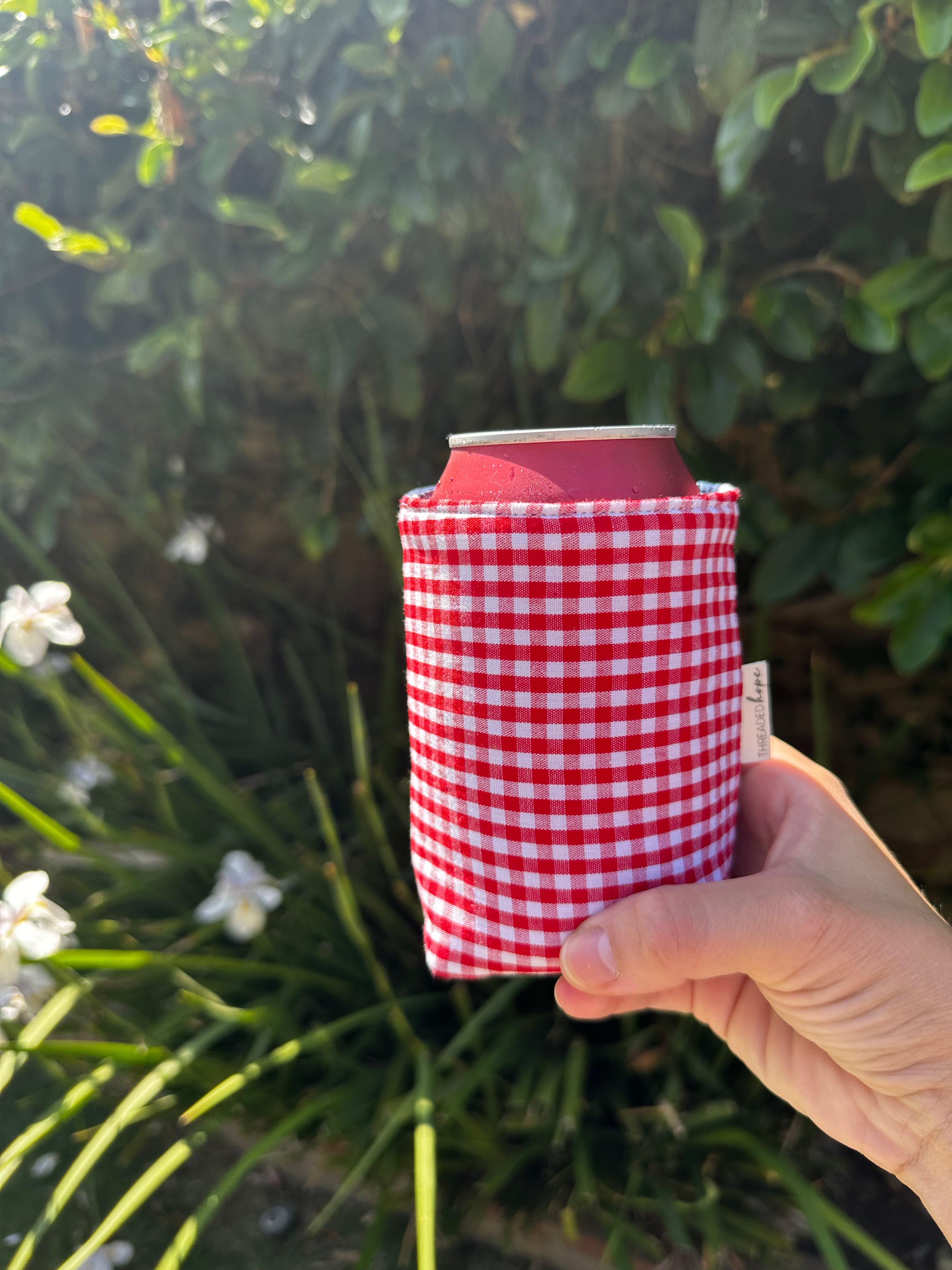 Cotton Red, White & Blue Insulated Can Coozie