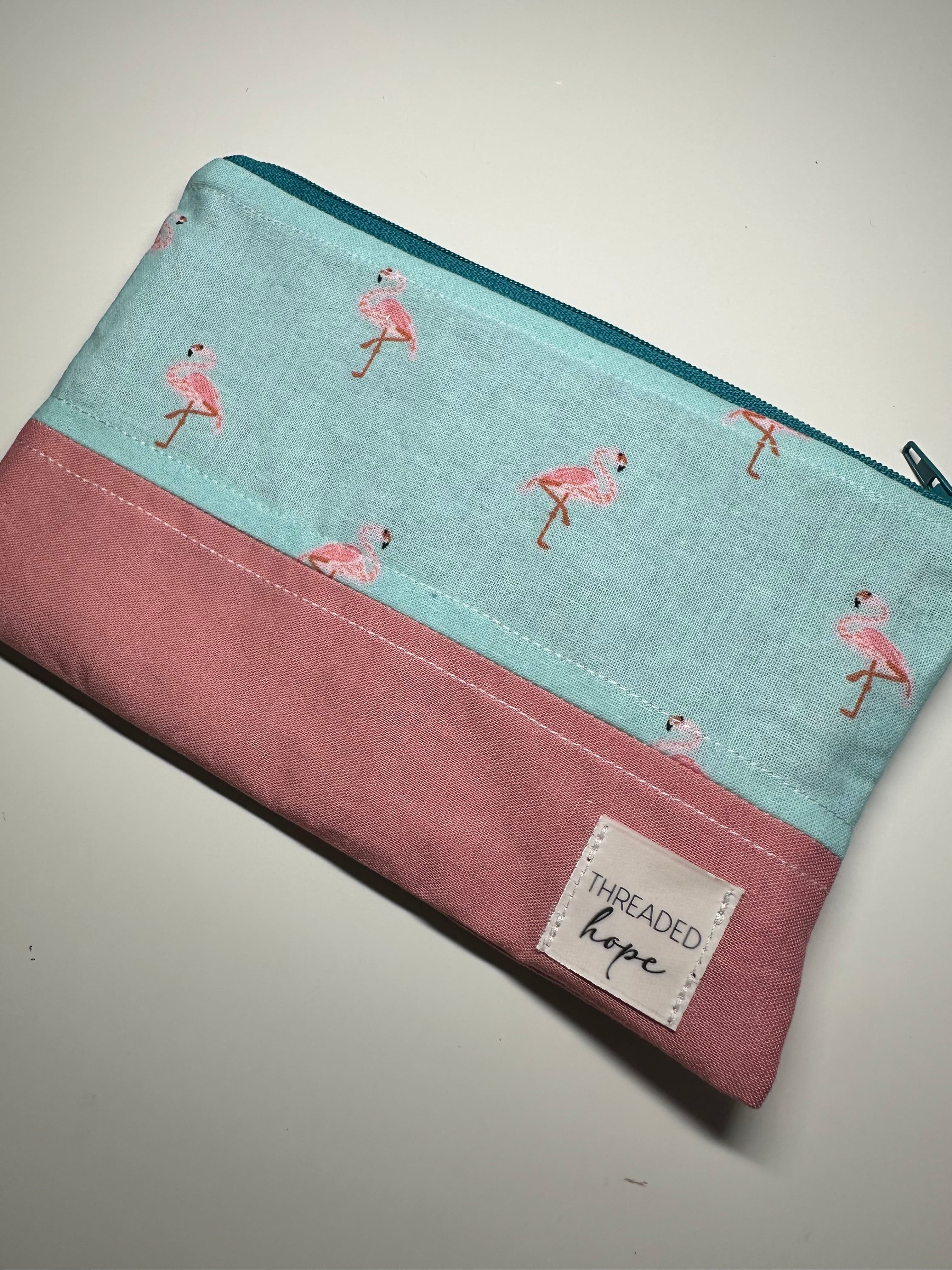 Flamingo Cotton Zipper Pouch (7” x 4”)
