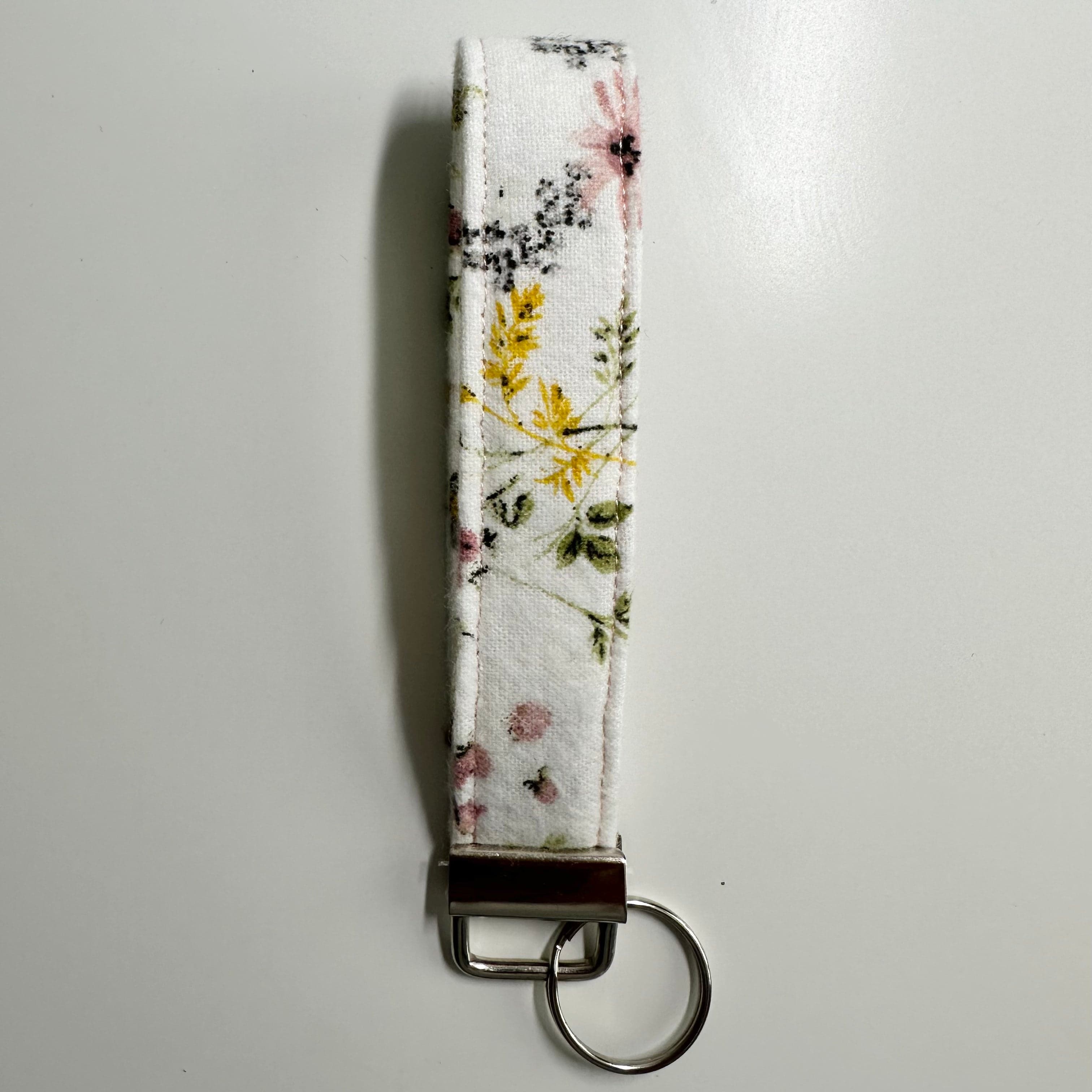 Floral Handmade Flannel Wristlet Keychain