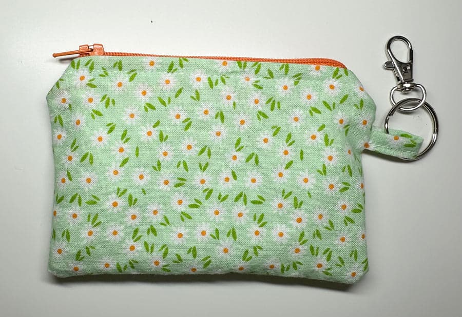 Green Floral Wallet Zipper Keychain