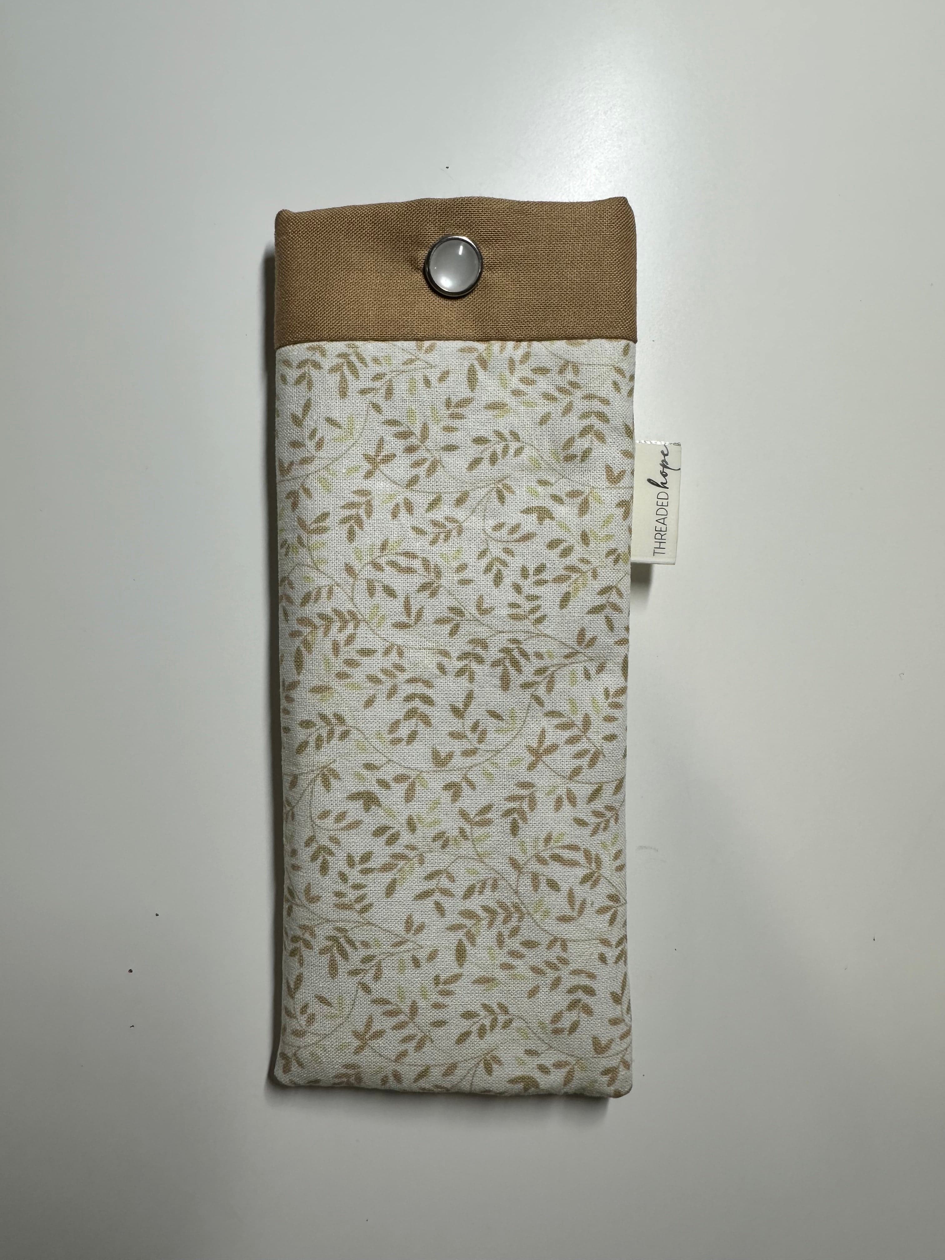 Neutral Floral Cotton Glasses Case with Snap Enclosure
