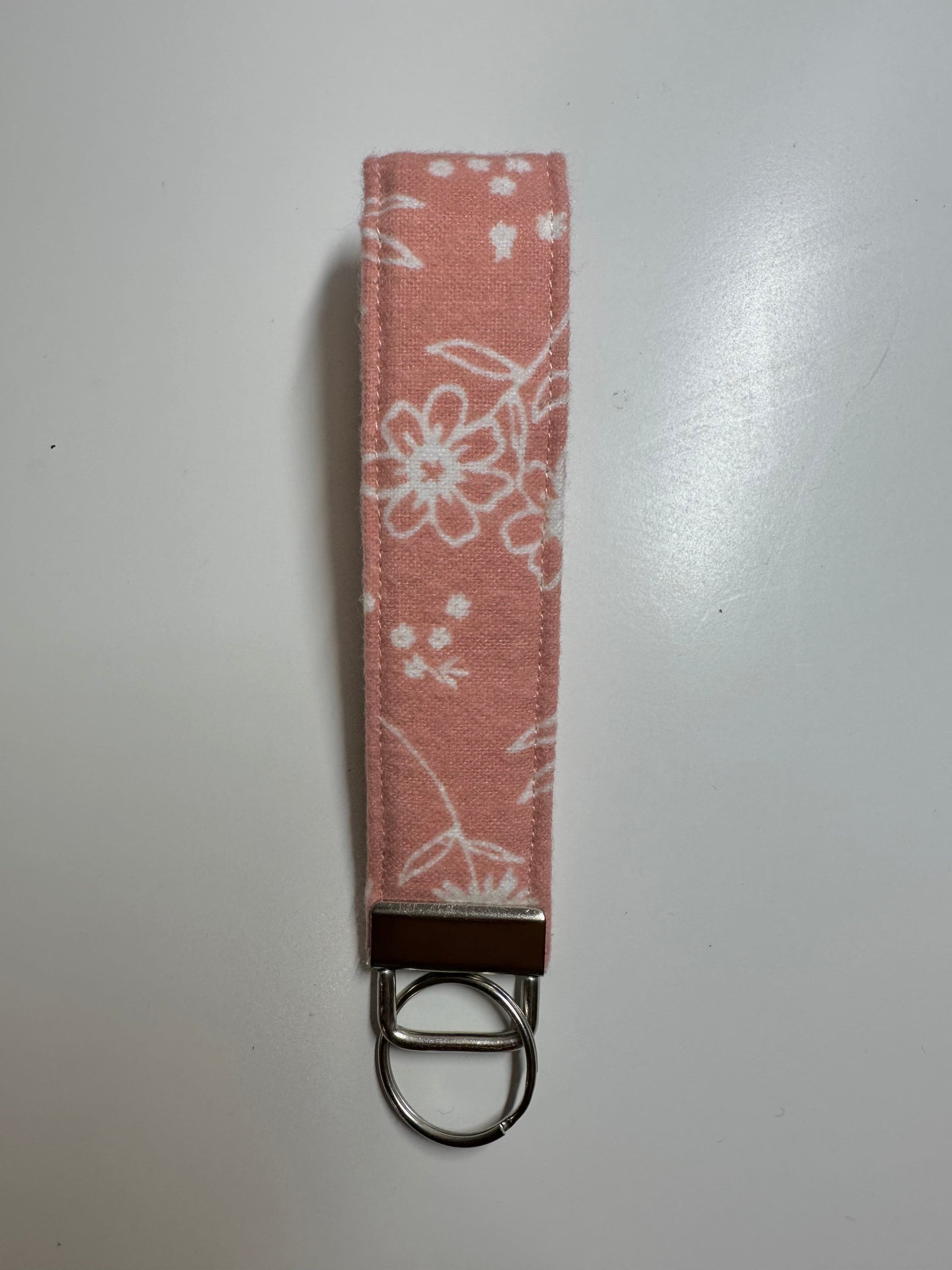 Pink Floral Handmade Wristlet Keychain