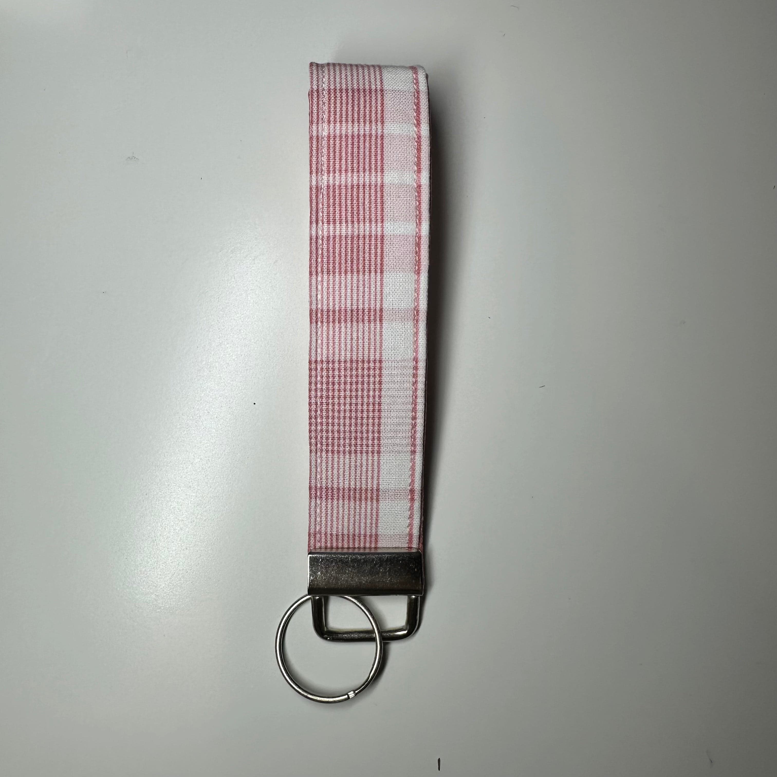 Pink Plaid Cotton Wristlet Keychain
