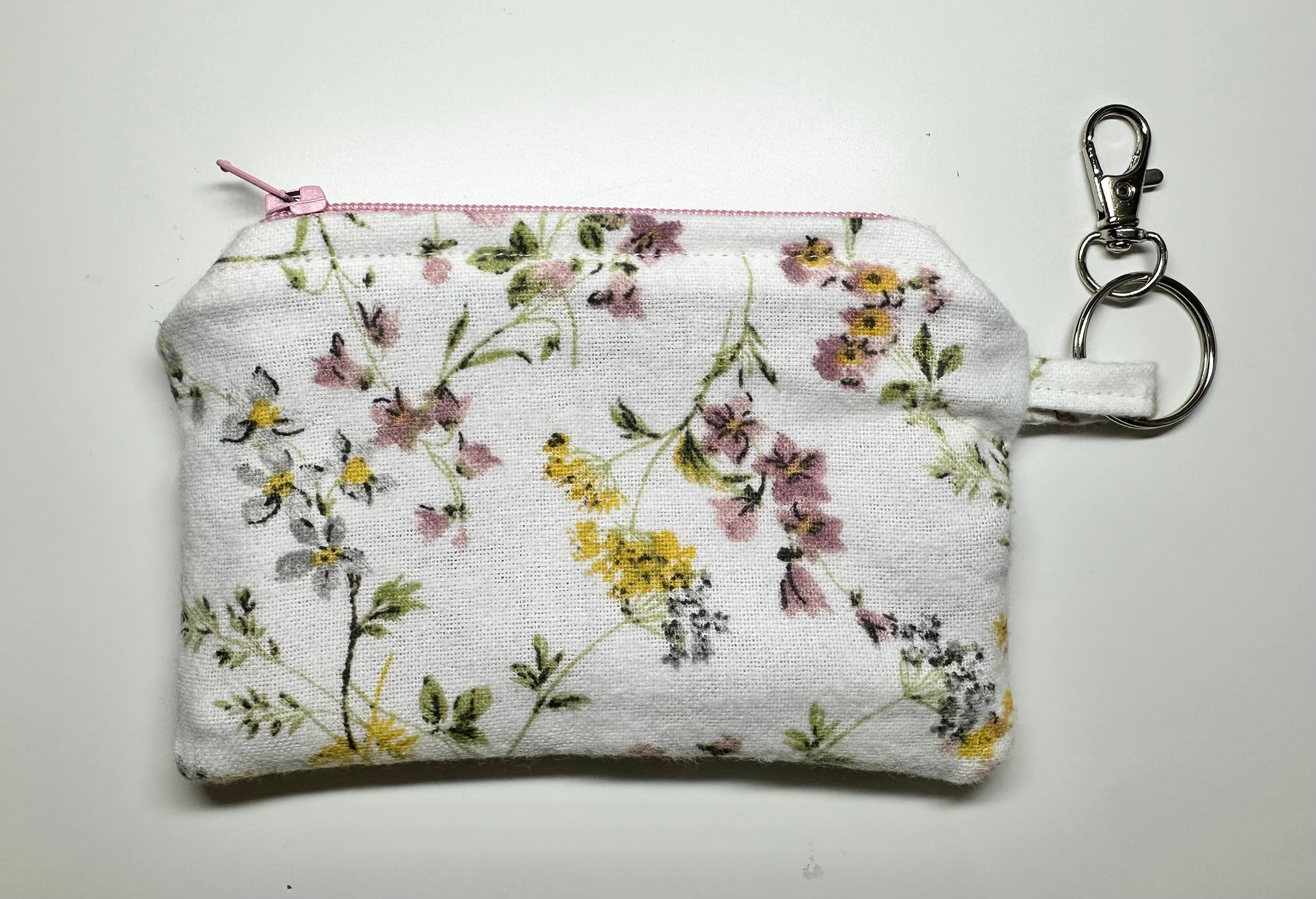 Pink/White Floral Zipper Keychain Wallet