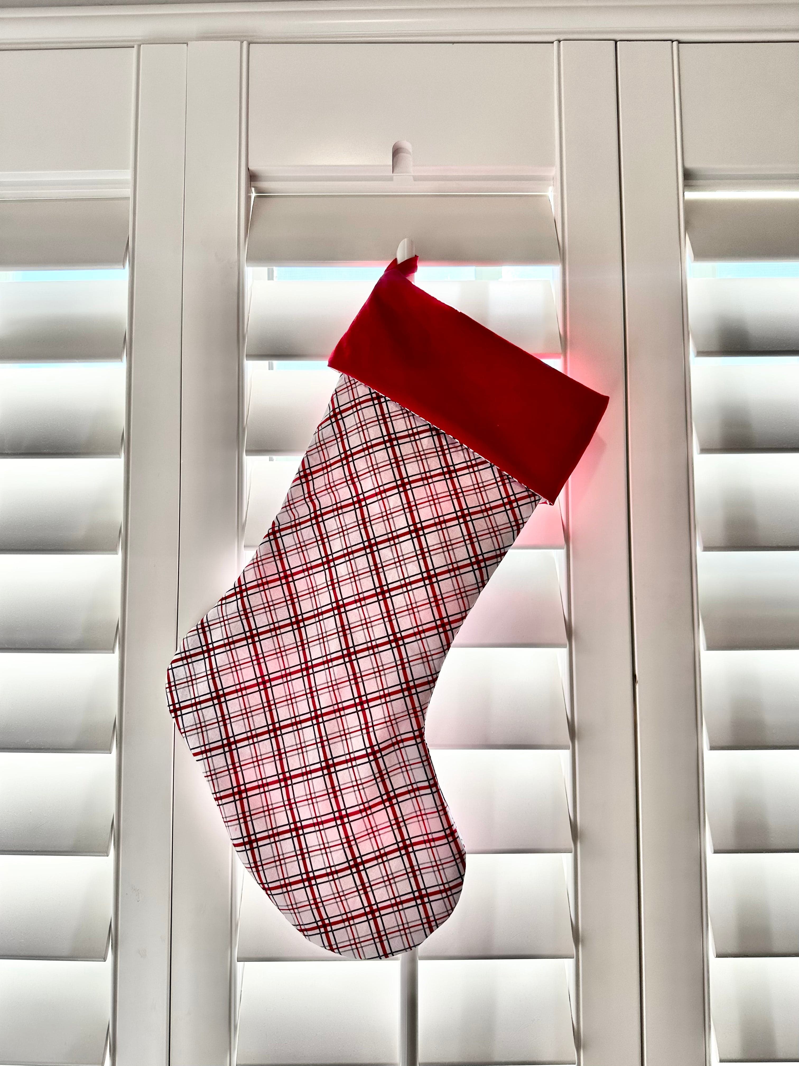 Red Plaid Cotton Christmas Stocking