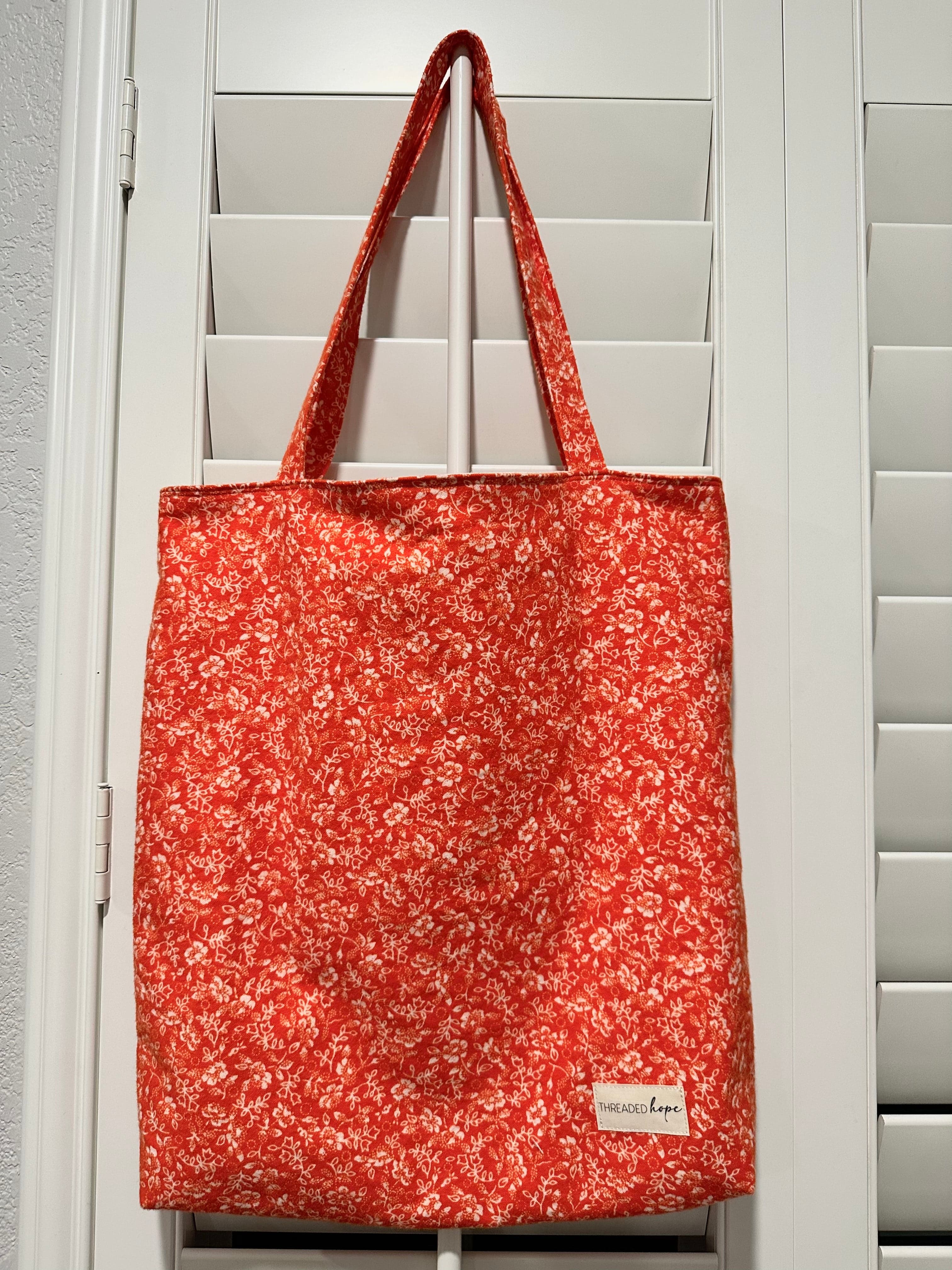 Salmon Floral Flannel Tote Bag (14” x 14.5”)