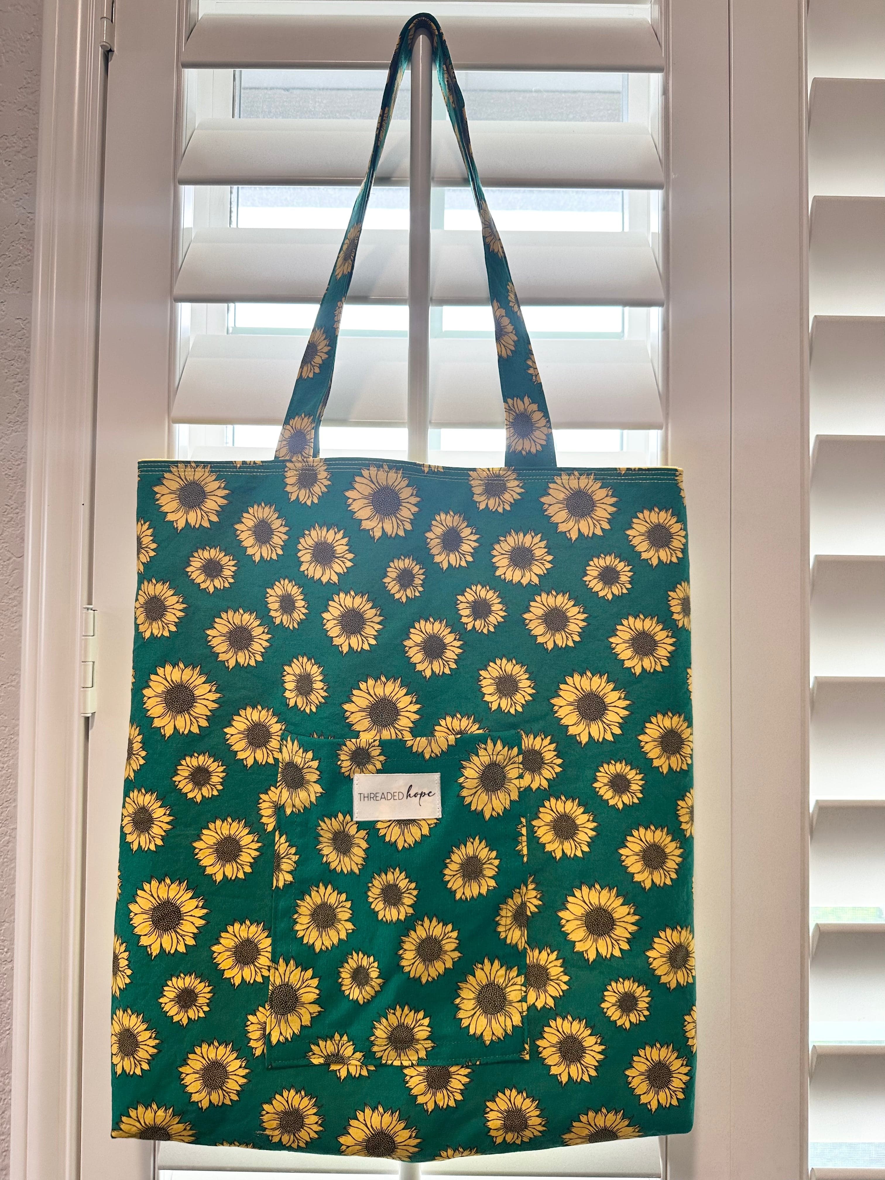 Sunflower Handmade Cotton Tote Bag (14” x 14.5”)