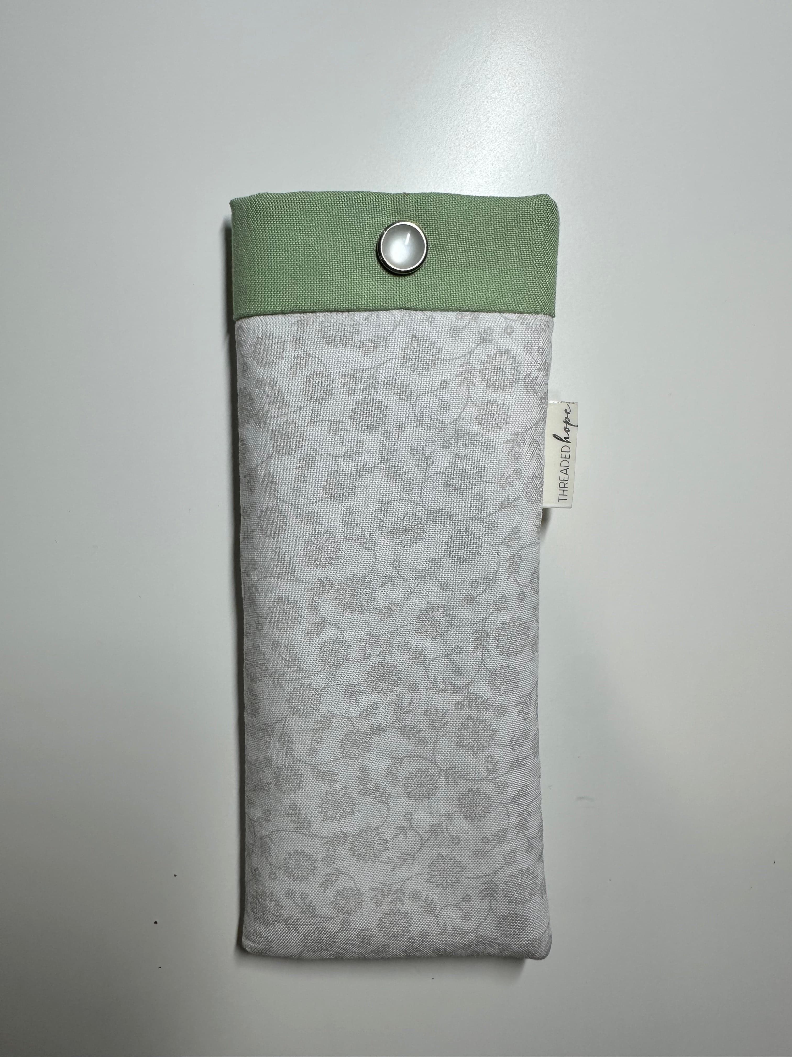 White/Green Cotton Glasses Case with Snap Enclosure