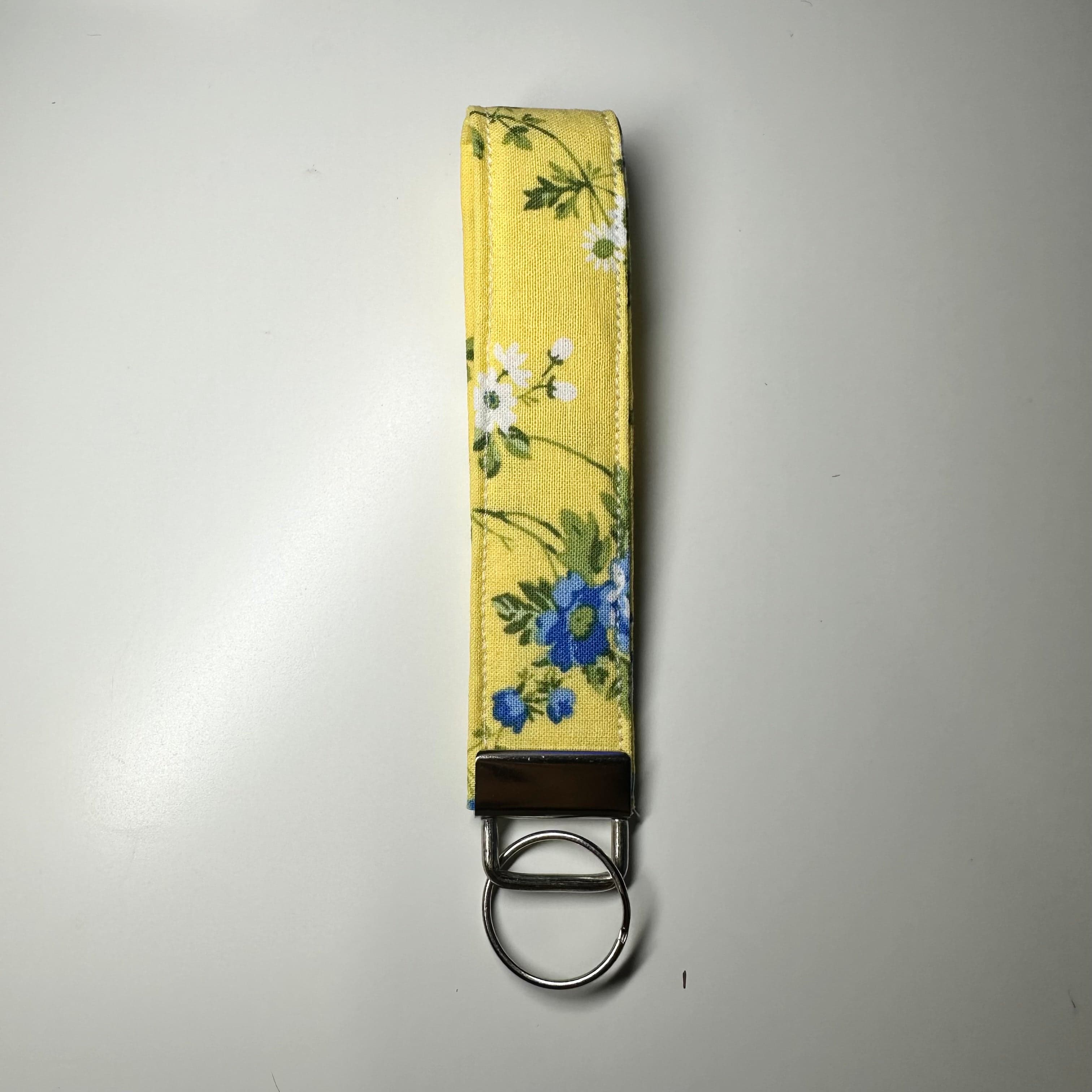 Yellow Floral Cotton Wristlet Keychain
