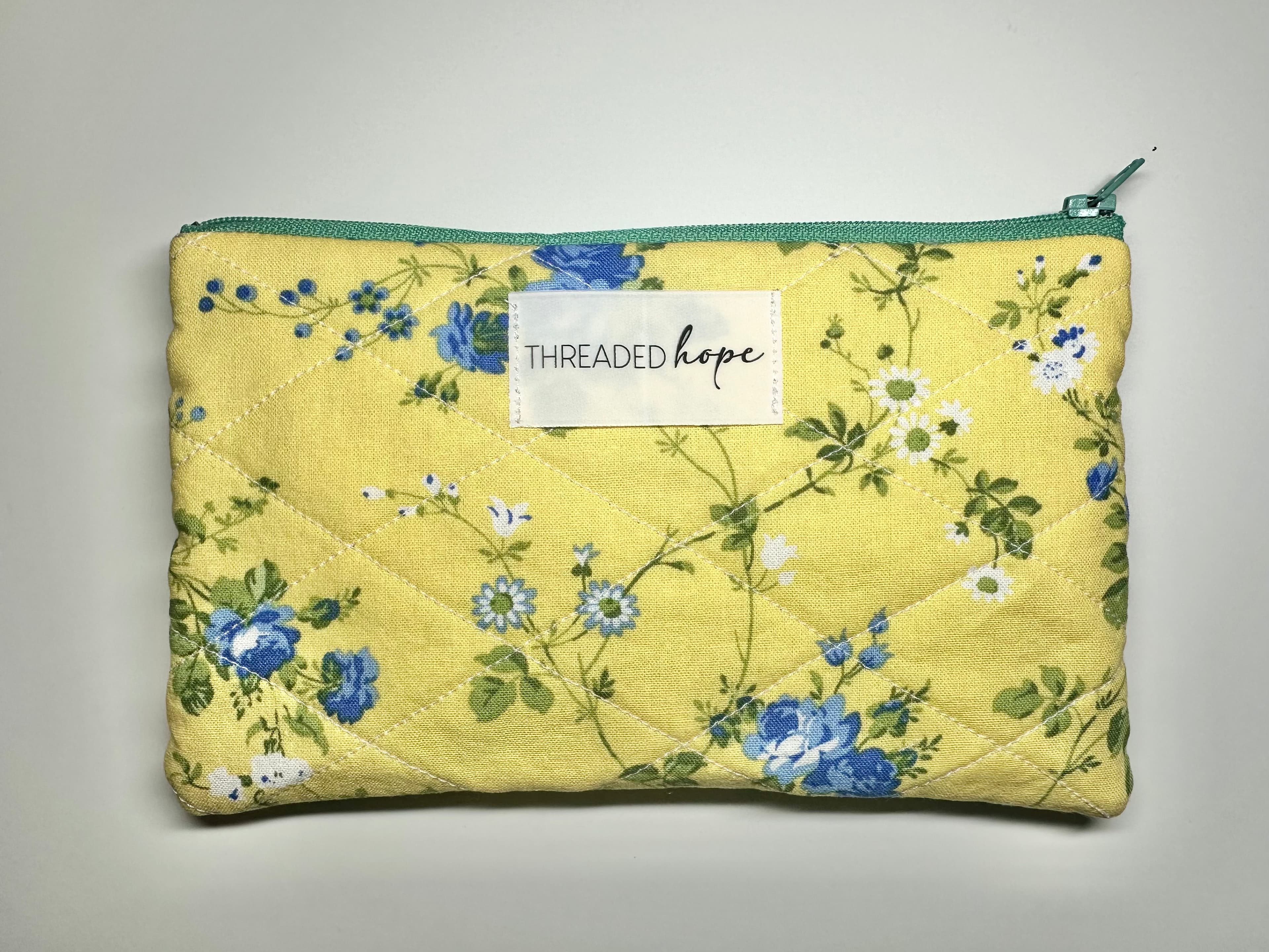 Yellow Floral Quilted Cotton Zipper Pouch